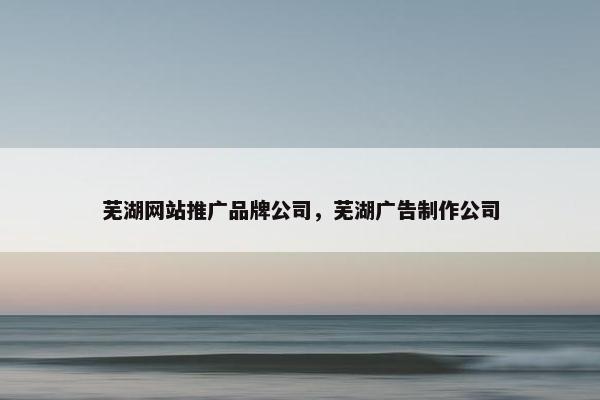 芜湖网站推广品牌公司，芜湖广告制作公司
