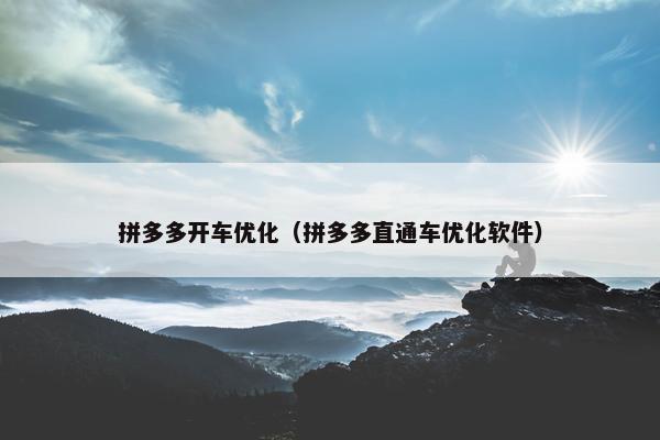 拼多多开车优化（拼多多直通车优化软件）