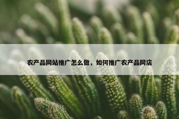 农产品网站推广怎么做，如何推广农产品网店