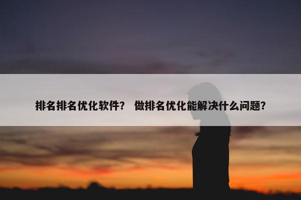 排名排名优化软件？ 做排名优化能解决什么问题？