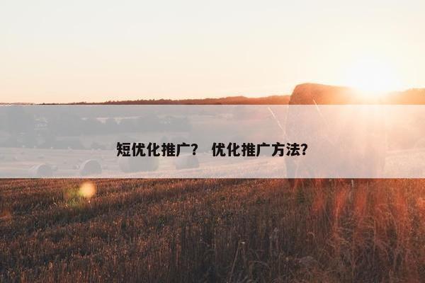短优化推广？ 优化推广方法？