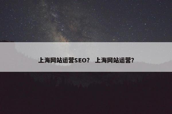 上海网站运营SEO？ 上海网站运营？