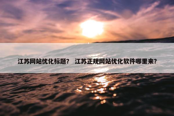 江苏网站优化标题？ 江苏正规网站优化软件哪里来？