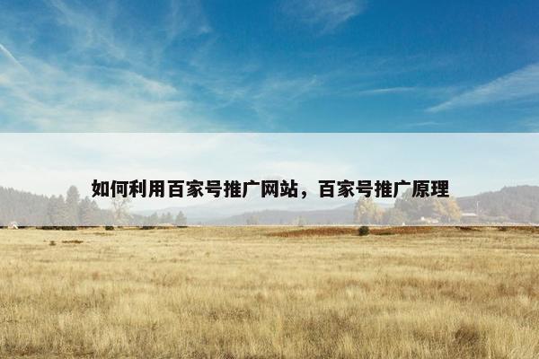 如何利用百家号推广网站，百家号推广原理